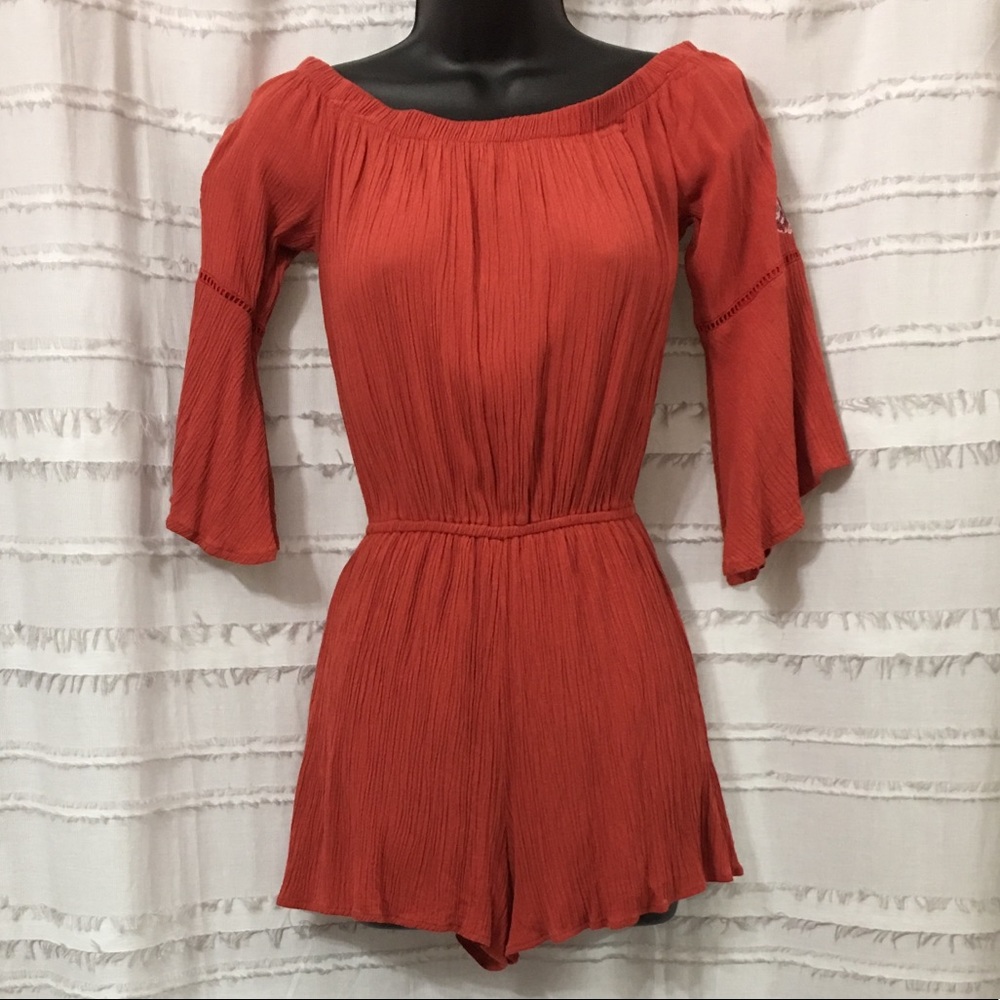 Love, Fire Brick Red, Off Shoulder Romper